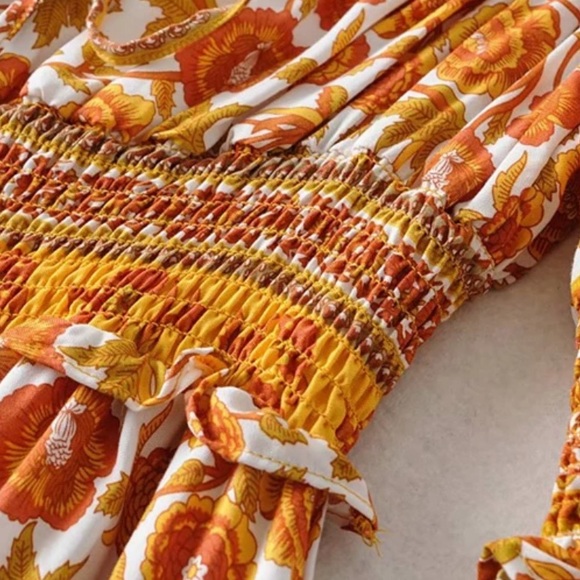 Boho Floral Gypsy Print Milkmaid Dress Yellow - Picture 8 of 11